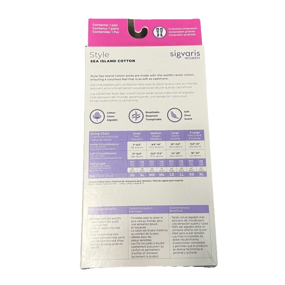 Sigvaris Women Sea Island Cotton Compression Socks 20-30 mmHg SS Knee High Black